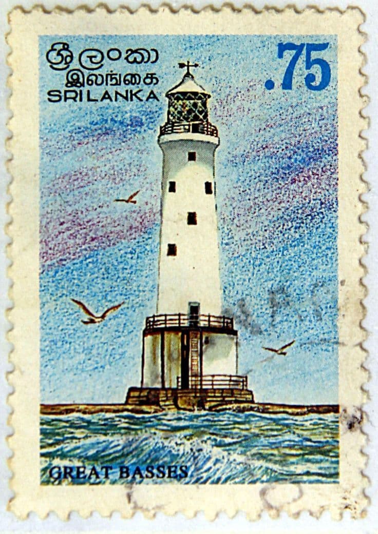 Sri Lankan 75-cent stamp of the Great Basses lighthouse